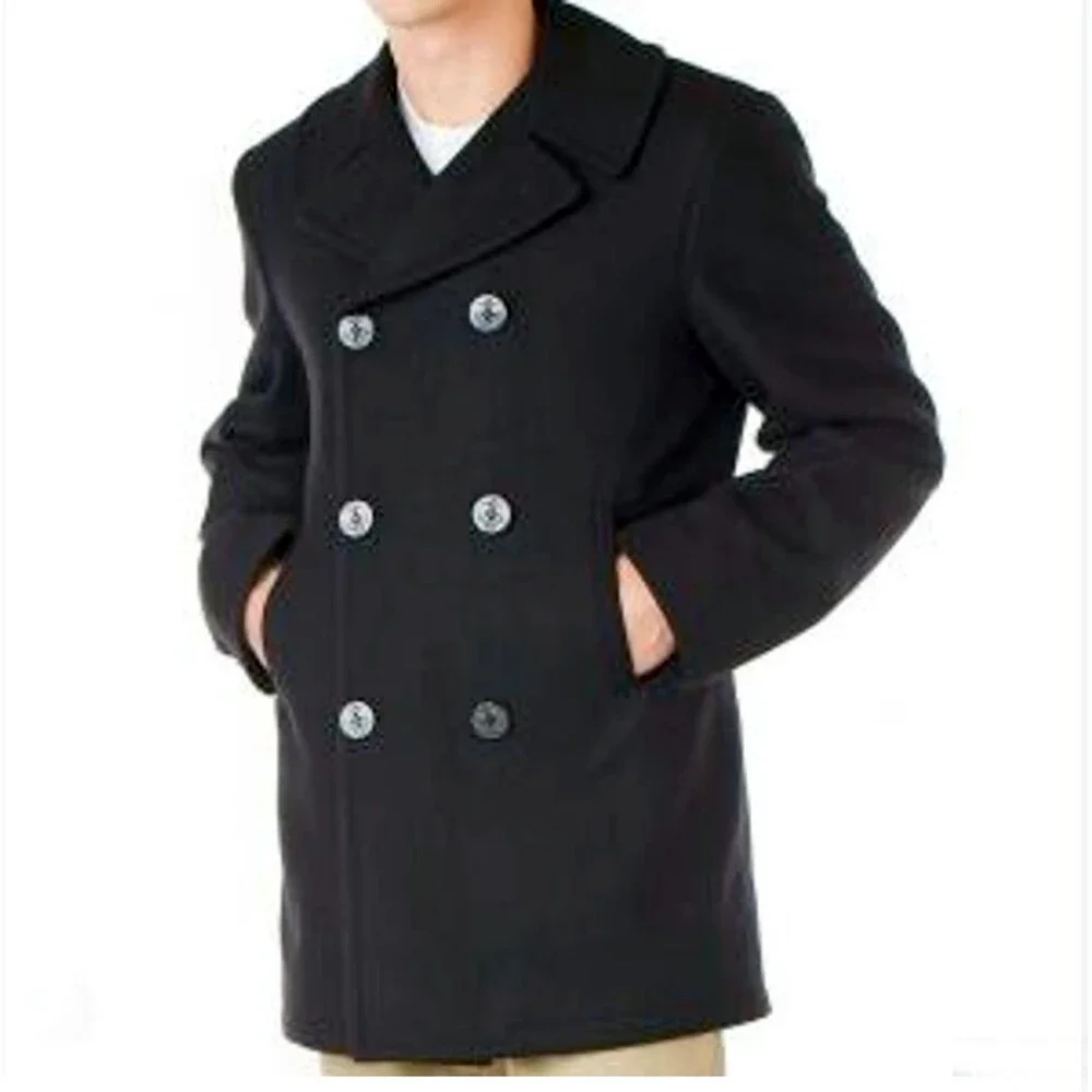 VTG I Spiewak Peacoat Mens 38 M Black Wool Naval Double Breasted Golden Fleece